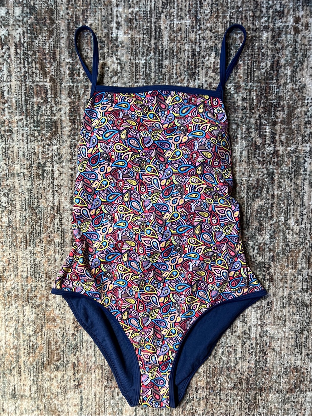 Boden Paisley Print Cross Back One Piece Swimsuit Navy Size 6 NWT